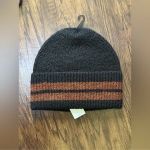 Express black fuzzy striped beanie